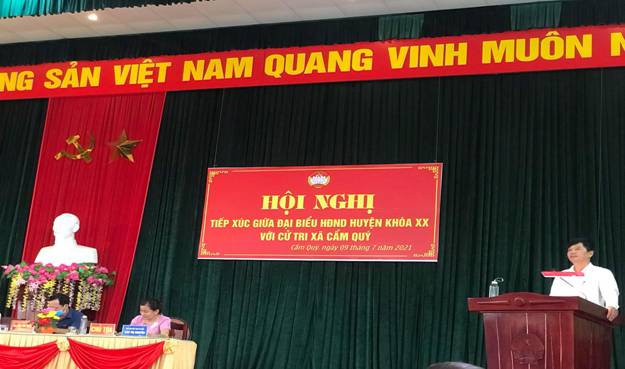 Có thể là hình ảnh về văn bản cho biết 'MUÔN I NG SẢN VIỆT NAM QUANG VINH ഞല G79း கഫ HỘI NGHỊ TIẾP XÚC GIỮA ĐẠI BIỂU HĐND HUYỆN KHÓA XX VỚI CỬ TRI XÃ CÂM QUÝ Cẩm Quý, ngày tháng năm 2021 പര'